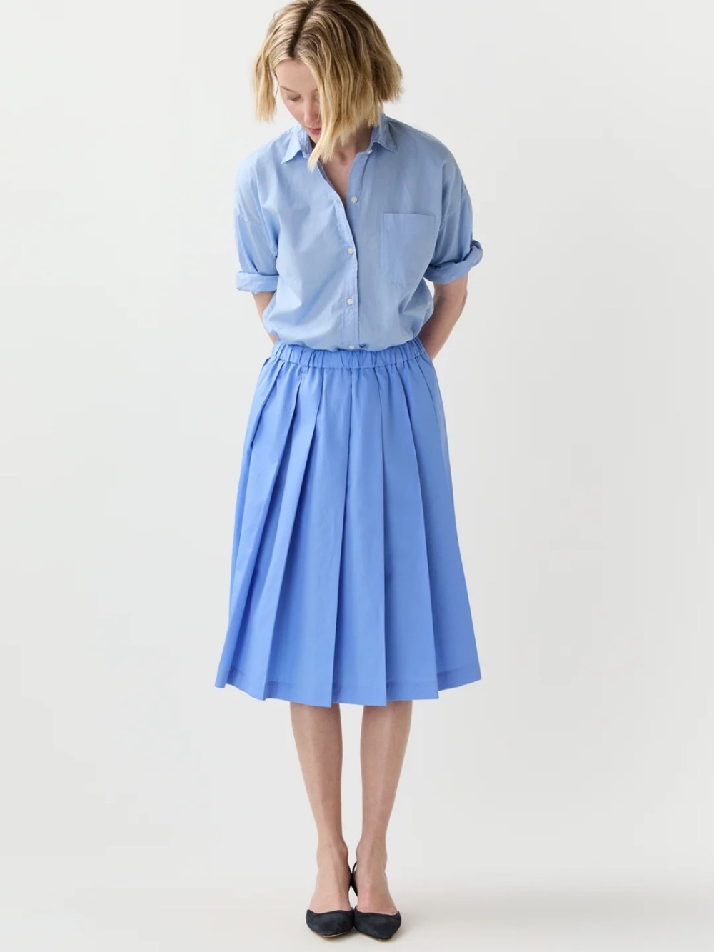 Aspesi Pleated Midi Skirt Sky Blue XL NWT - Picture 2 of 14